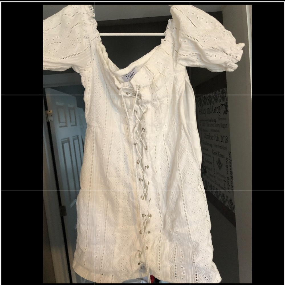 Tobi lace up eyelet white dress